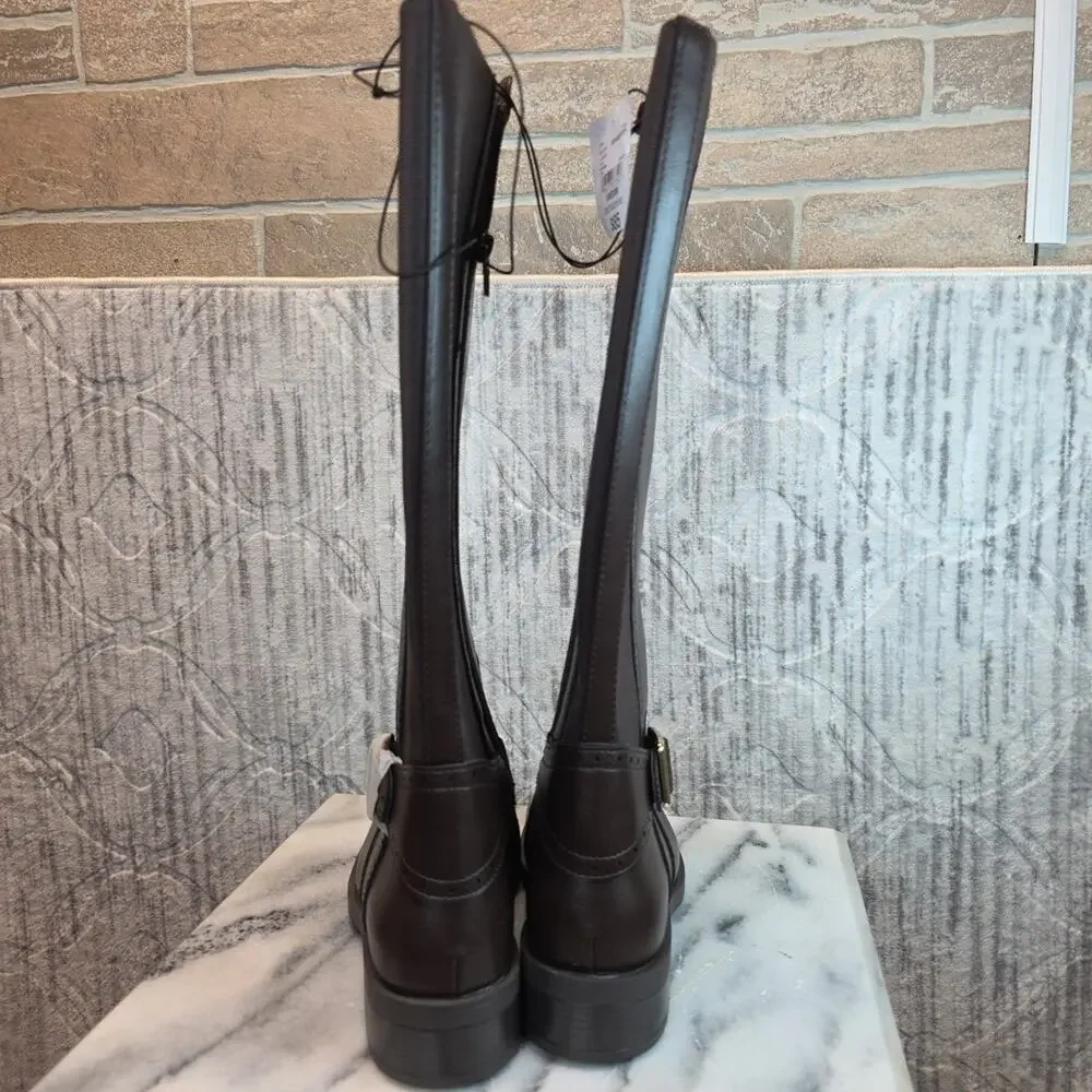 St John's Bay Toyson Knee Boots Women's Chocolate Brown Side Zip Sz 8M