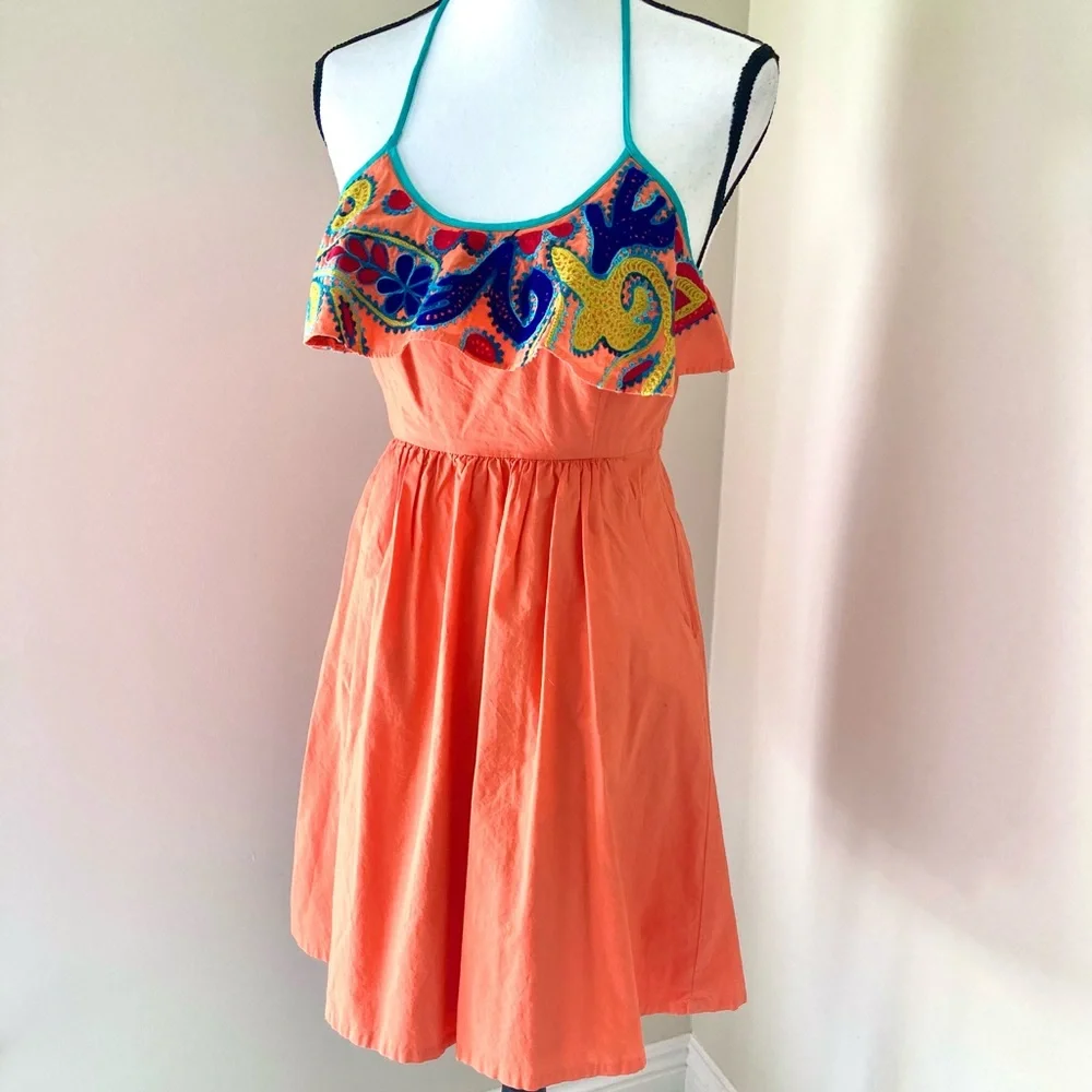 Judith March Orange Embroidered Dress Size M