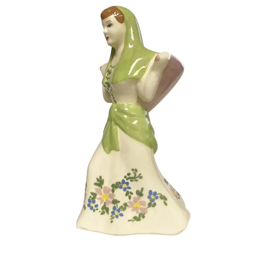 Vintage MK Signed Basket Lady Ceramic Pottery Decorative Vase