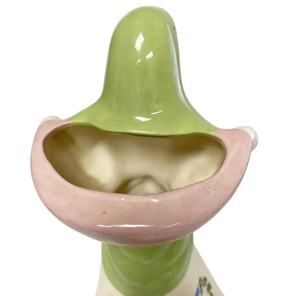 Vintage MK Signed Basket Lady Ceramic Pottery Decorative Vase