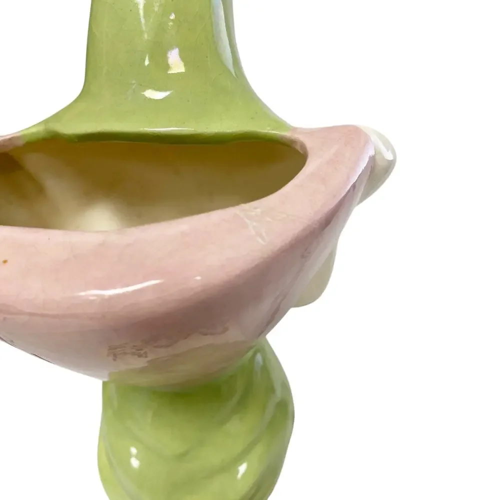 Vintage MK Signed Basket Lady Ceramic Pottery Decorative Vase