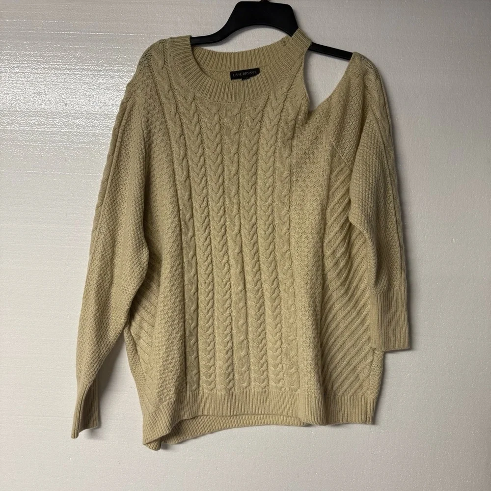 Lane Bryant Sweater Women Plus 22/24 Cable Knit Open Shoulder Long Sleeve Winter