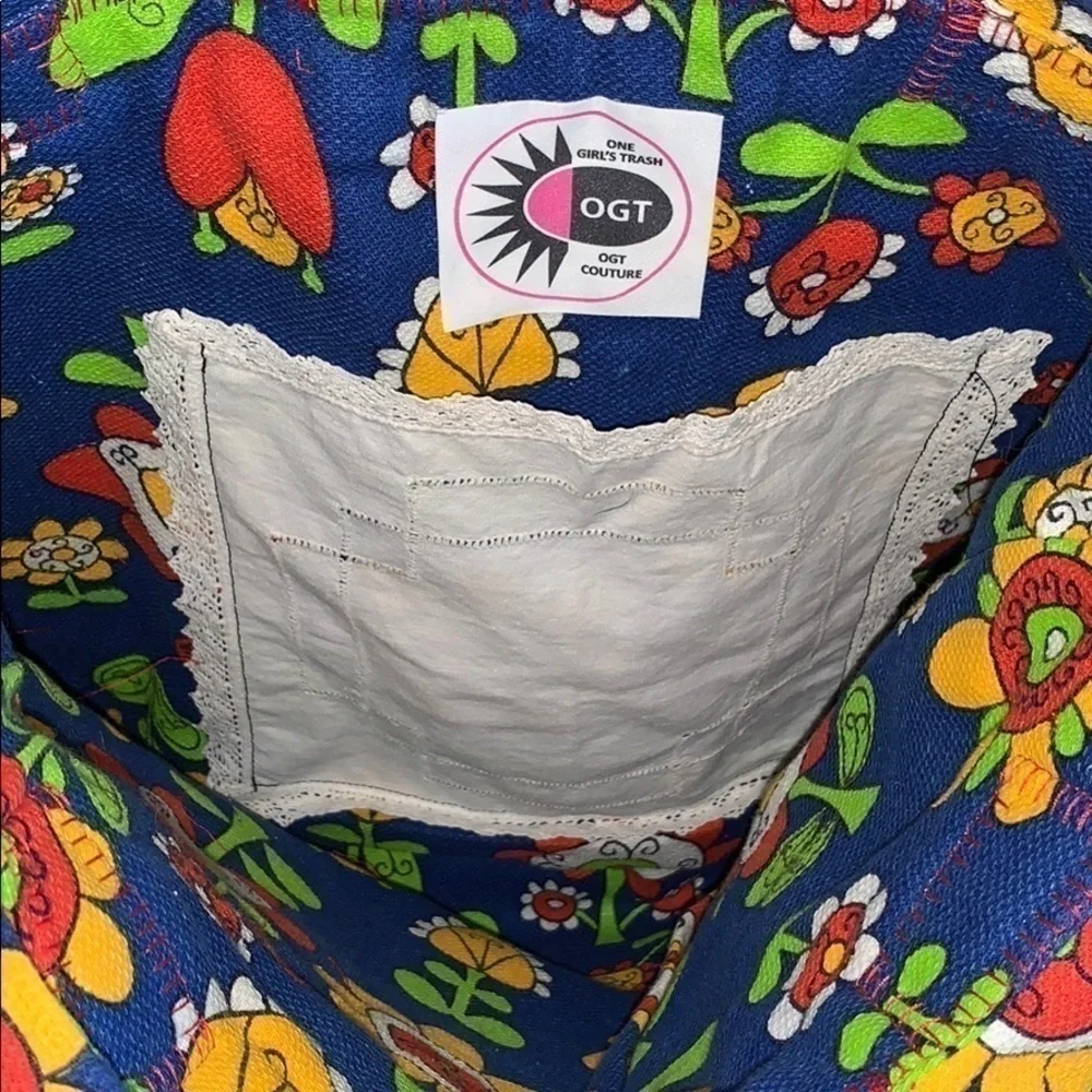 Upcycled Denim Purse Red Floral