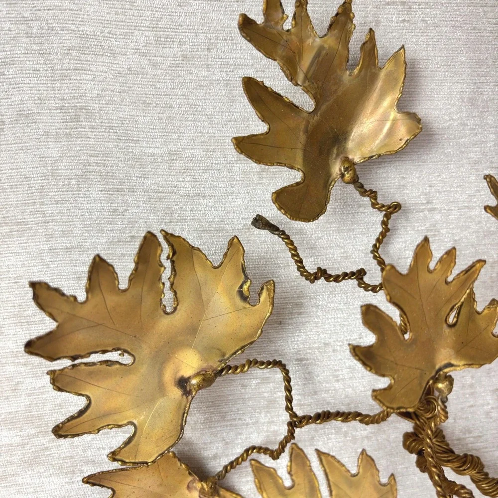 MCM Curtis Jere Style Brass Metal Brutalist Sculpture Tree Branch Leaves
