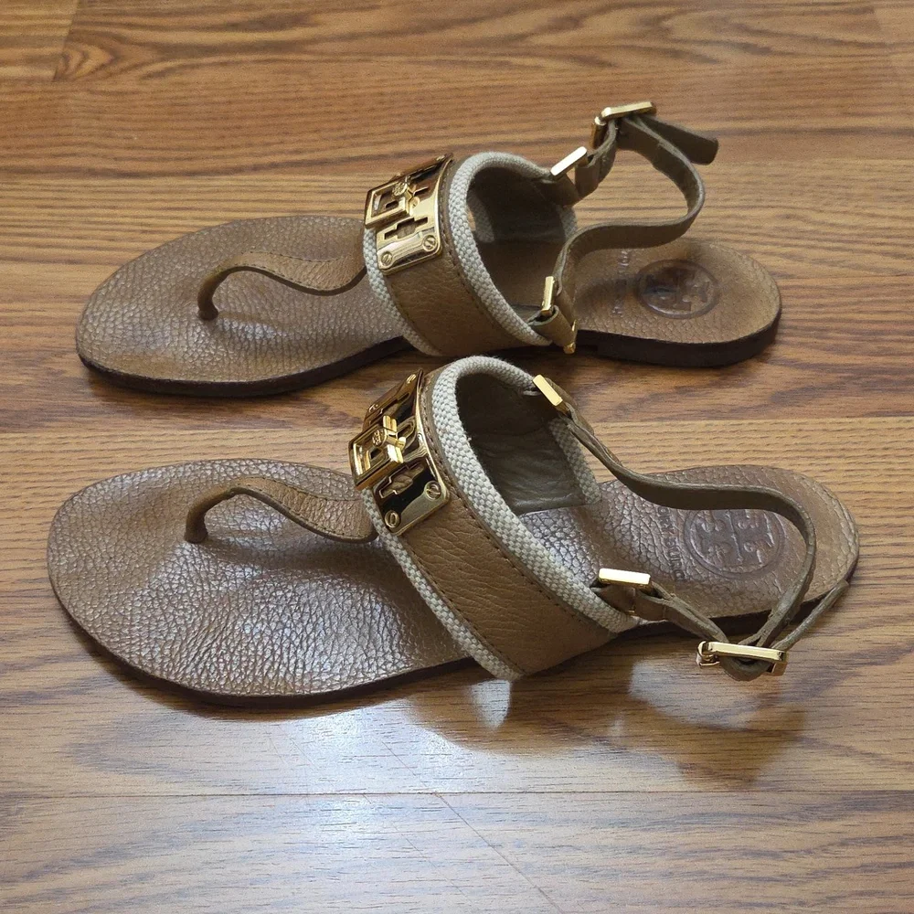 Tory Burch Capri Leather T-Strap Thong Sandals Women's/ 8