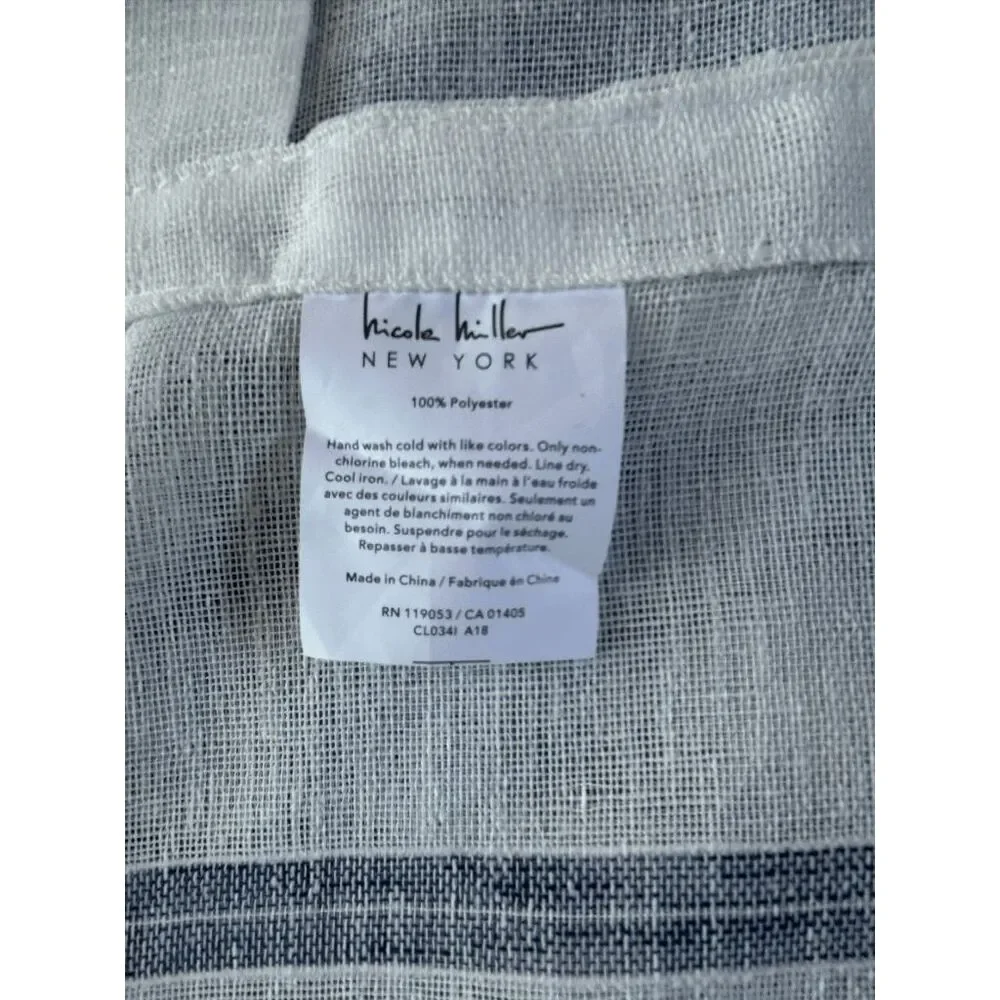 Nicole Miller New York Sheer Tab Blue/White Stripe Long Curtains Panels, 84x37