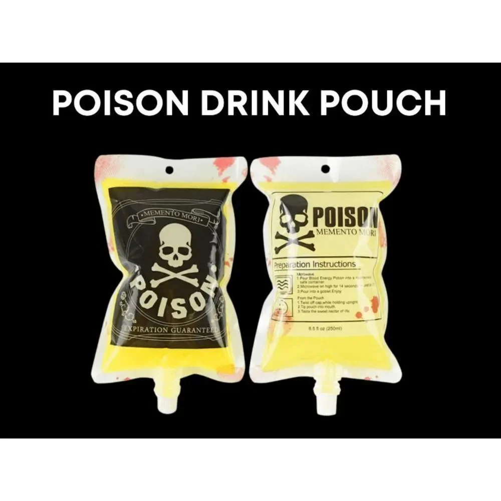 Halloween Poison Drink Flask, I.V. Bag Drink Pouch, Blood Bag Drink Cups + Label
