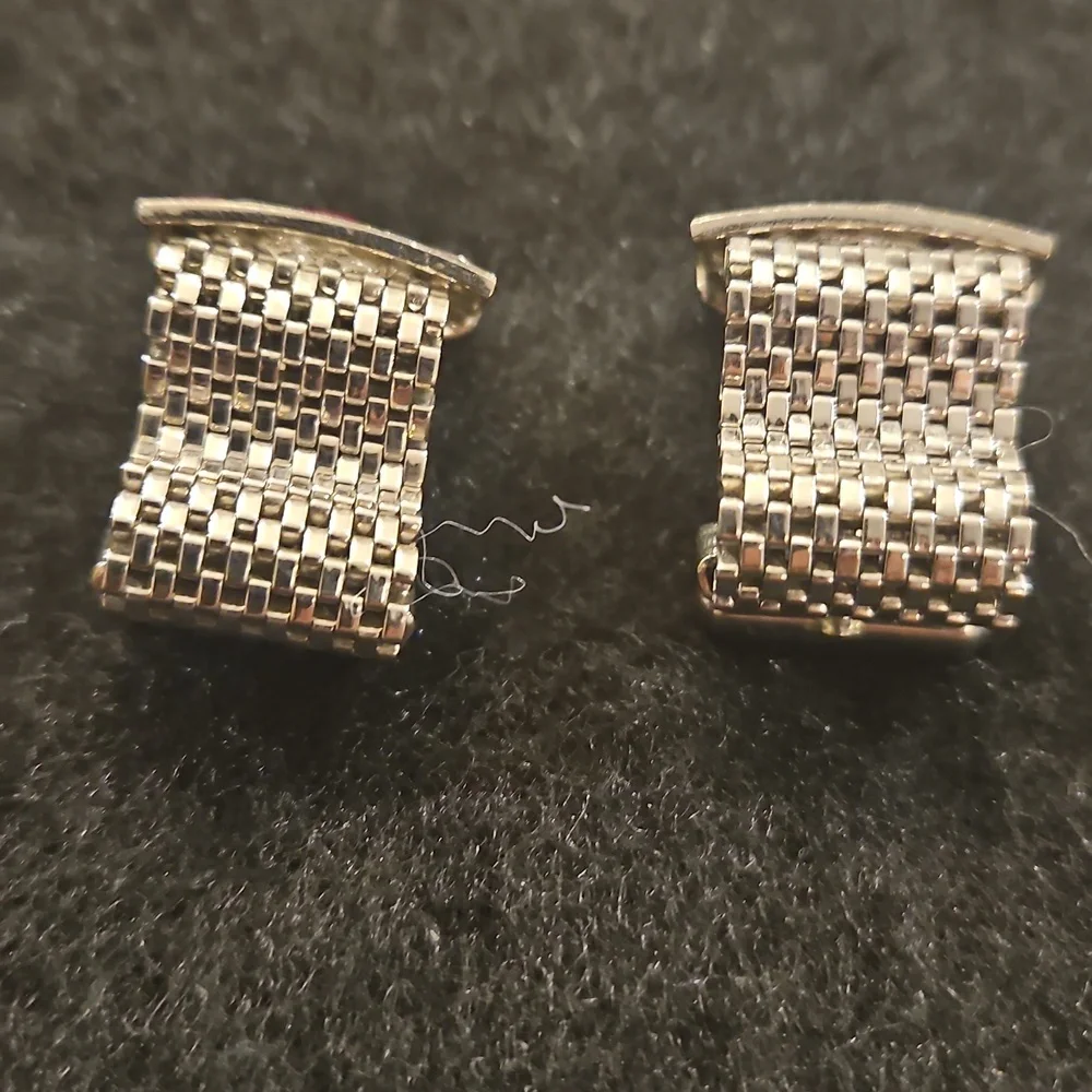 Vintage Silver and Red Gemstone Cufflinks