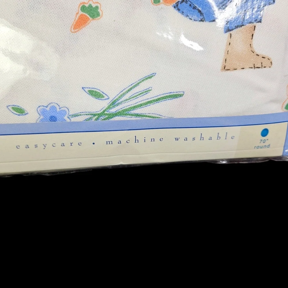 Garden Bunnies Easter Spring Tablecloth 70 Inch Round Floral Cotton Dining New