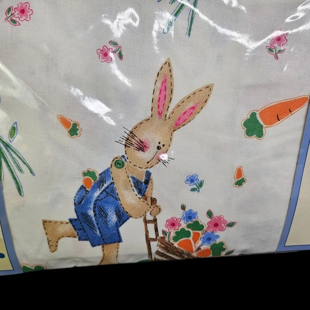 Garden Bunnies Easter Spring Tablecloth 70 Inch Round Floral Cotton Dining New