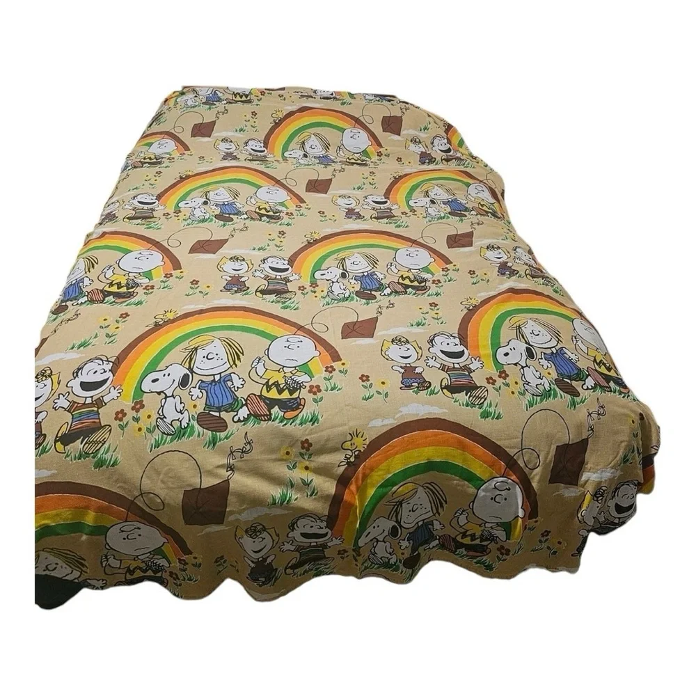 Vtg Snoopy Peanuts Charlie Brown Bedspread Single Bed Coverlet Bedding 70s NWT