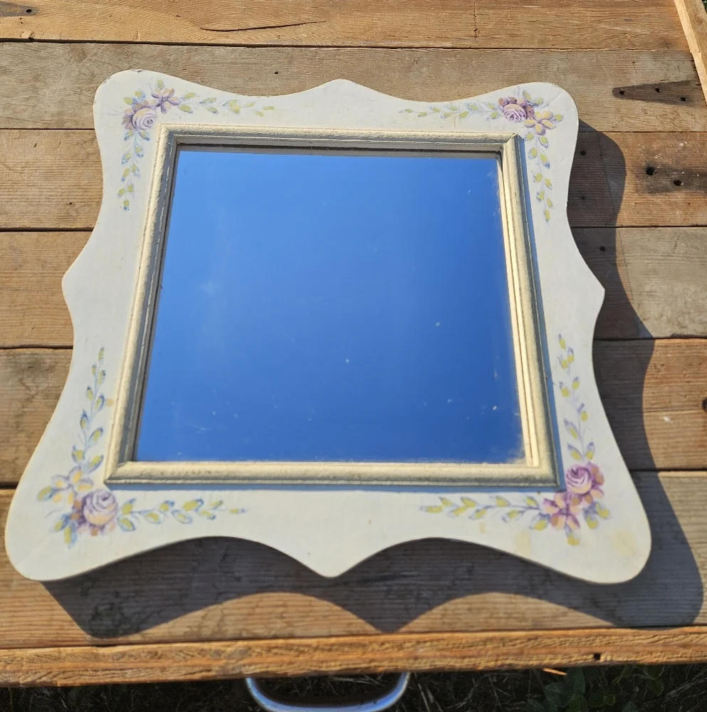 decorative floral wall mirror with a hand-painted frame. Country Cottagecore