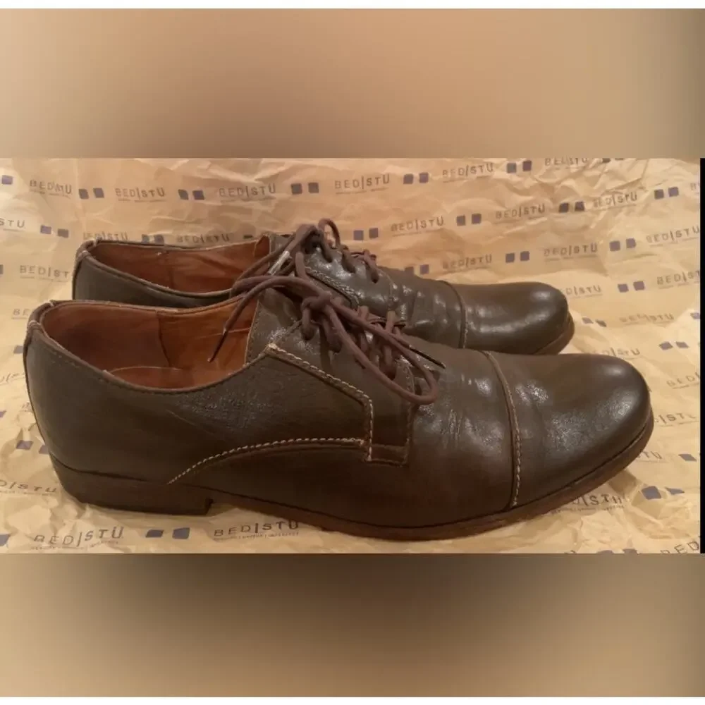 Bed|Stu Cobbler Series Distressed Brown Leather Classic Cap Toe Oxfords USA 10M