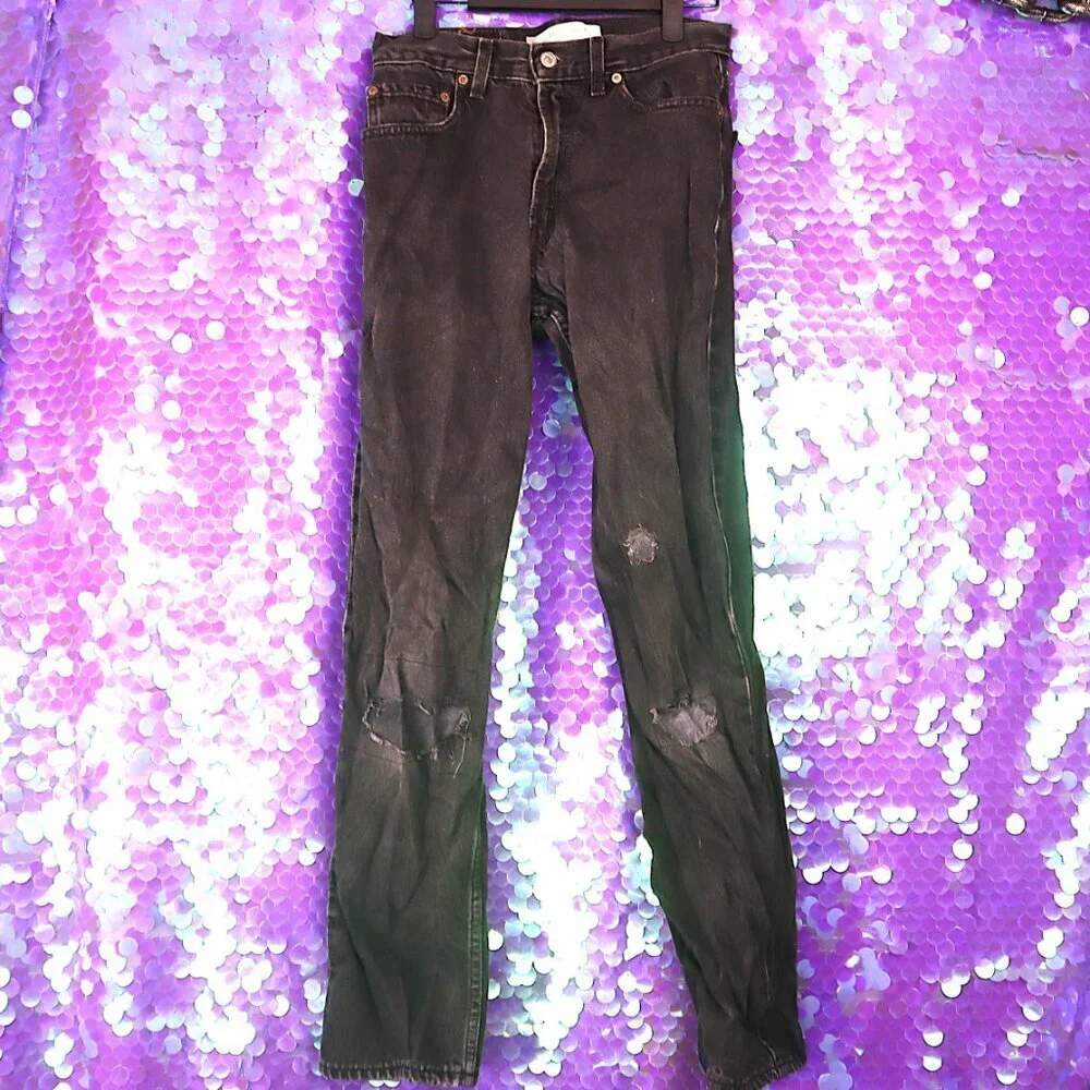 BLACK DISTRESSED JEANS 29x32 Levi's *FLAWED* 550 Relaxed Straight Casual Grunge