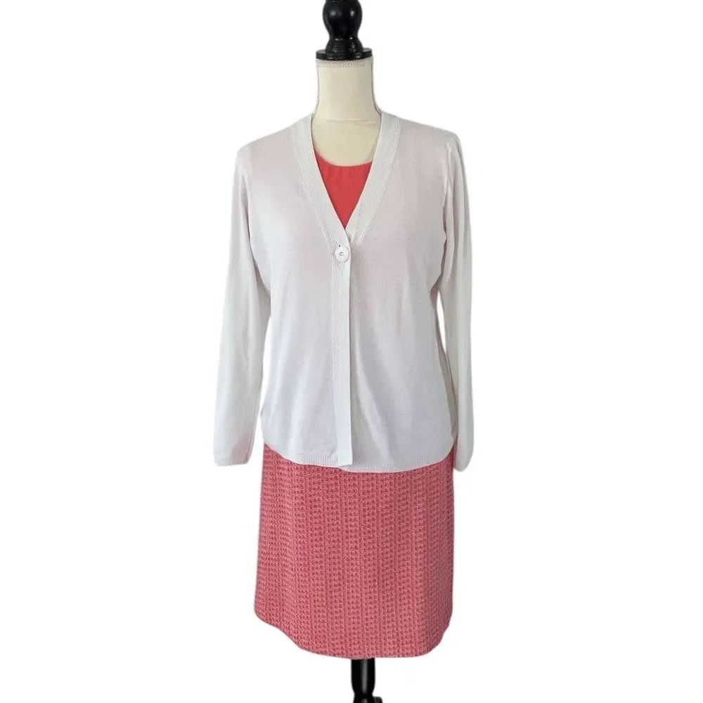 Studio Liz Claiborne Vintage Coral Orange Boucle Tweed Pencil Skirt Size 14