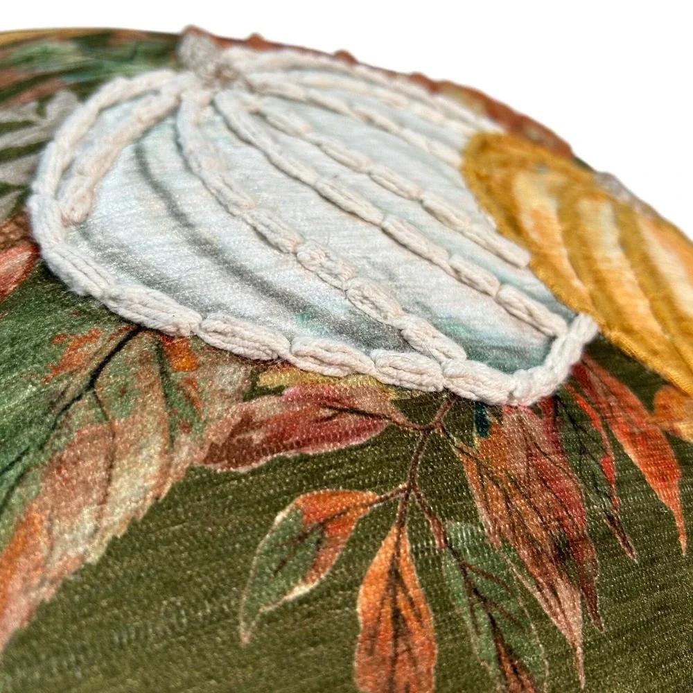 Farmhouse Rachel Ashwell Embroidered Pumpkin Fall Throw Pillow Shabby Chic 16