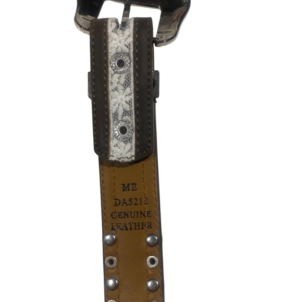 Angel Ranch White Lace Inlay Rhinestone Studded Leather Belt Boho Western Glam