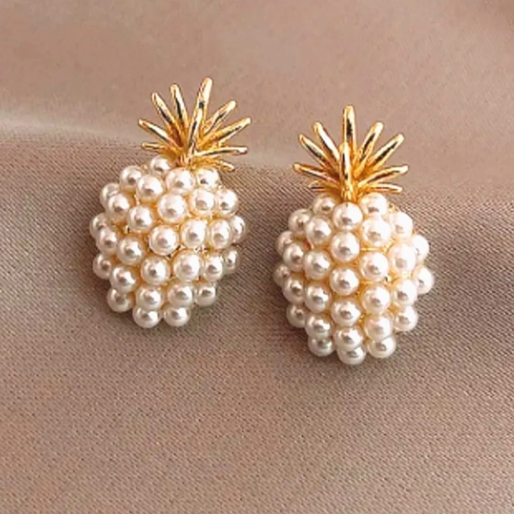 Elegant Gold and Cream Pineapple Earrings
