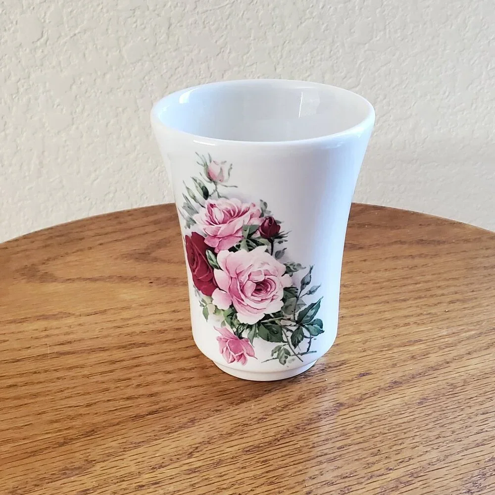 Vintage Bath Crowne Oaks Designs Rose Floral Porcelain Tumbler Toothpaste Holder