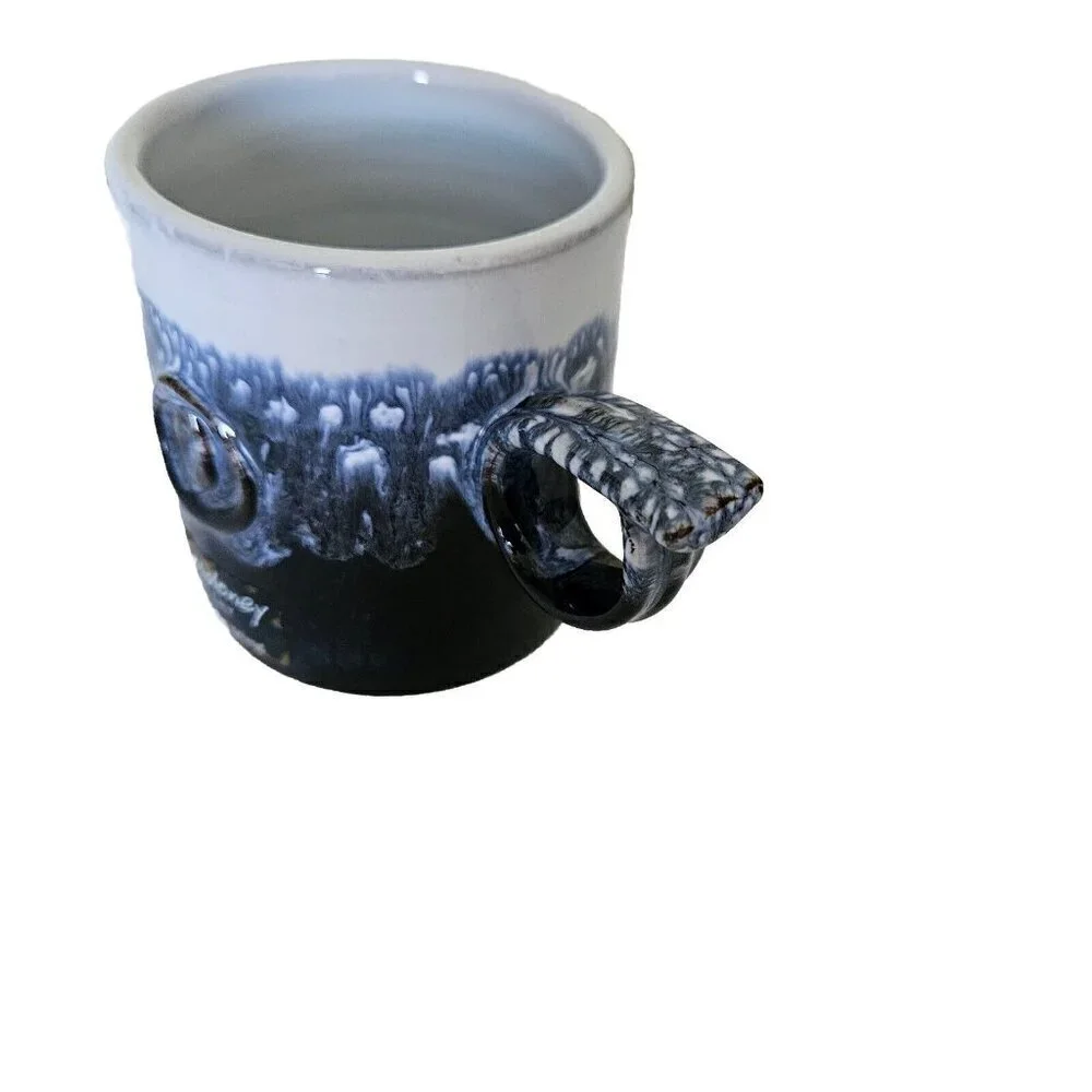 Paul Maloney Pottery Handmade in Ireland Swirl Glazed White Indigo Coffee Mug