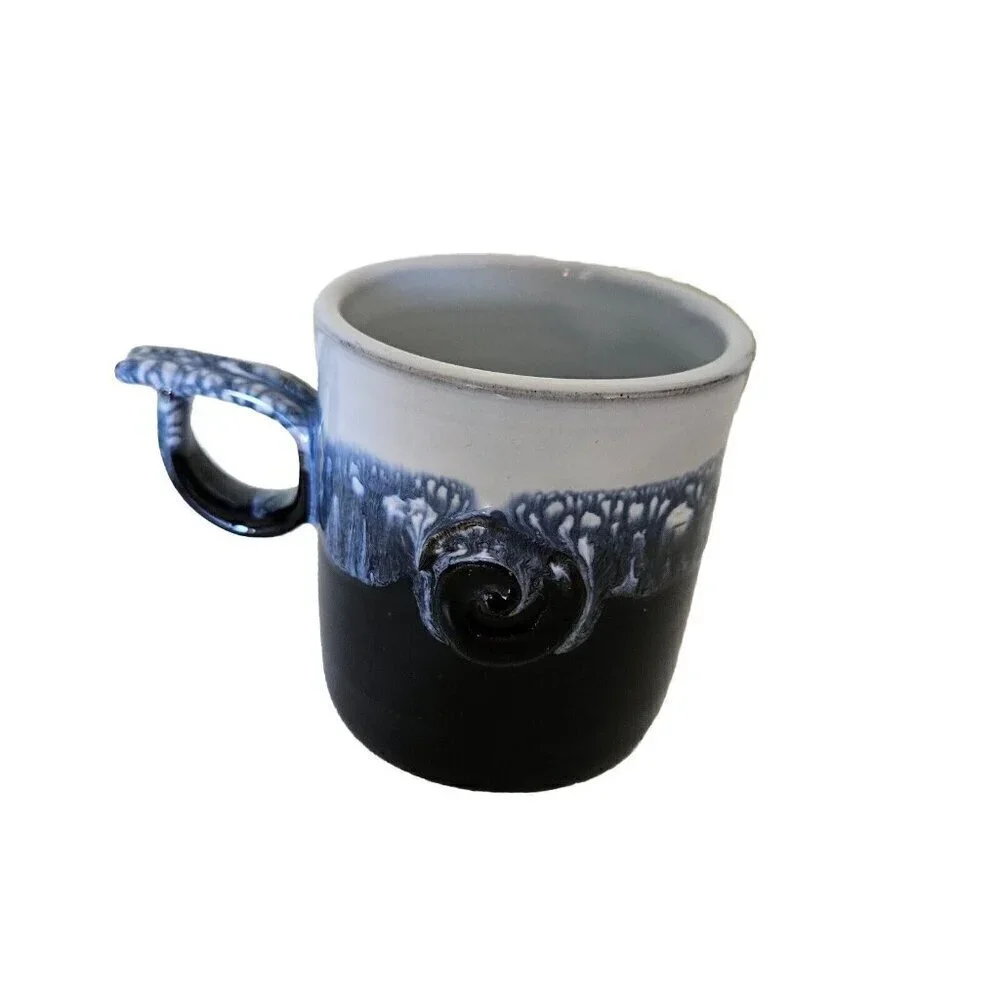 Paul Maloney Pottery Handmade in Ireland Swirl Glazed White Indigo Coffee Mug
