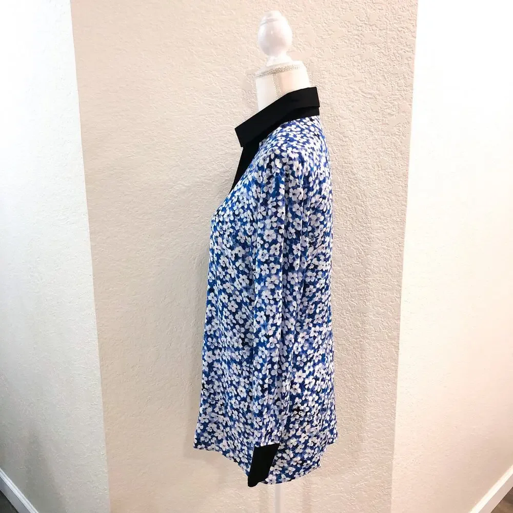 Emanuel Ungaro Silk Blue Floral Button Up Top Blouse