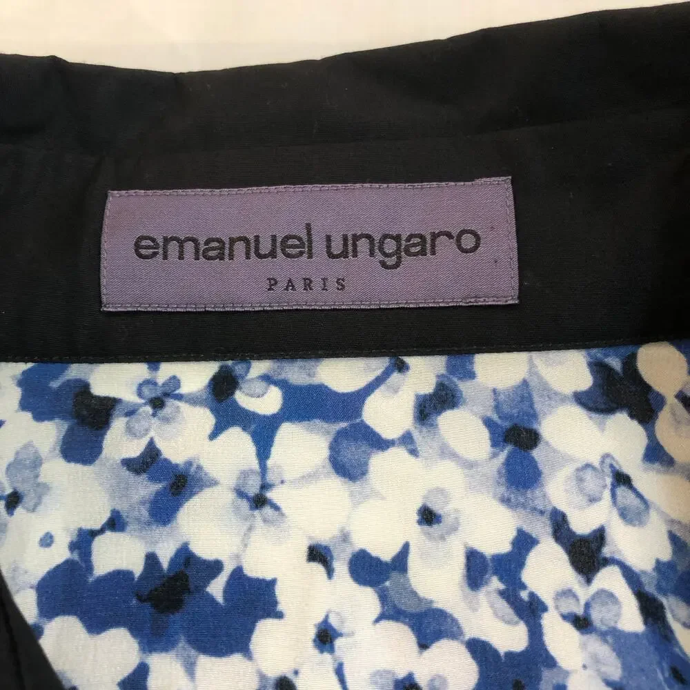 Emanuel Ungaro Silk Blue Floral Button Up Top Blouse
