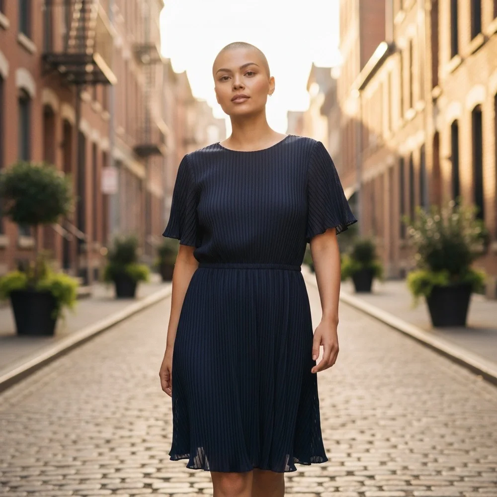 DKNY Midnight Blue Pleated Midi Dress
