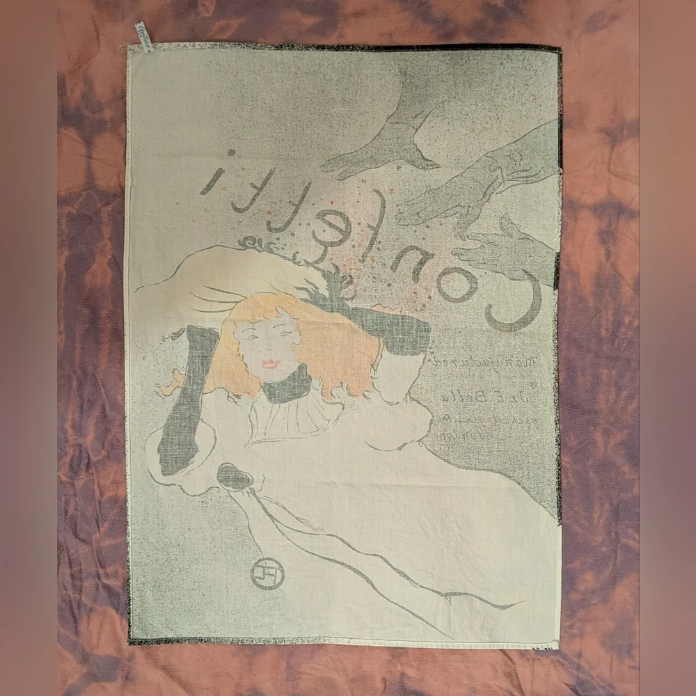1960s French Toulouse Lautrec Confetti Print cotton towel art France vintage