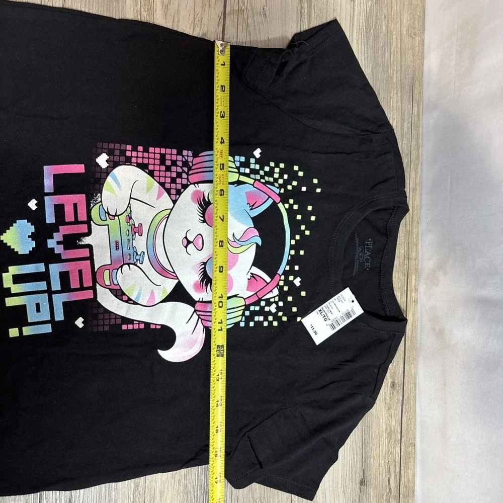 5/$20! The Children's Place Girls Black‎ XL (14/16) Kitty Level Up Gamer Shirt