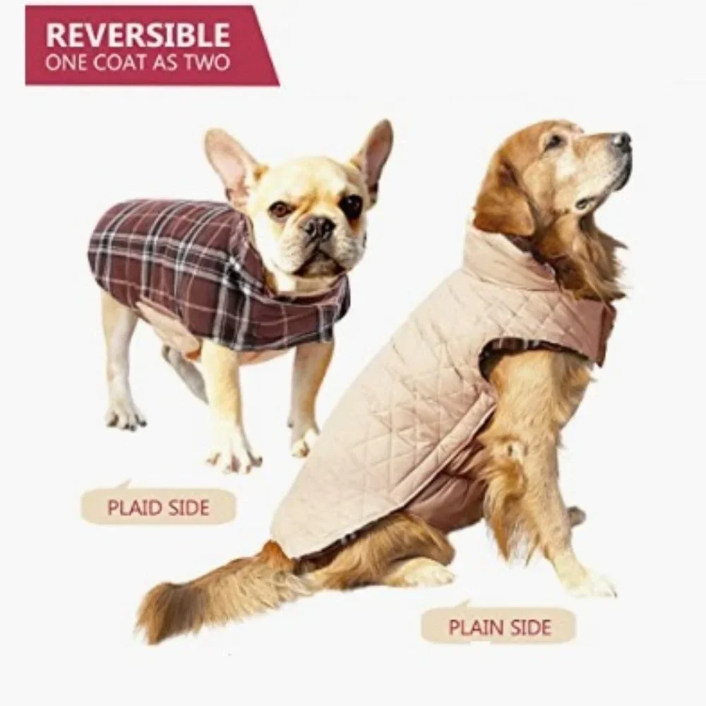 Warm Dog Coat, Reversible Jacket, Waterproof, Winter Coat, Brown British