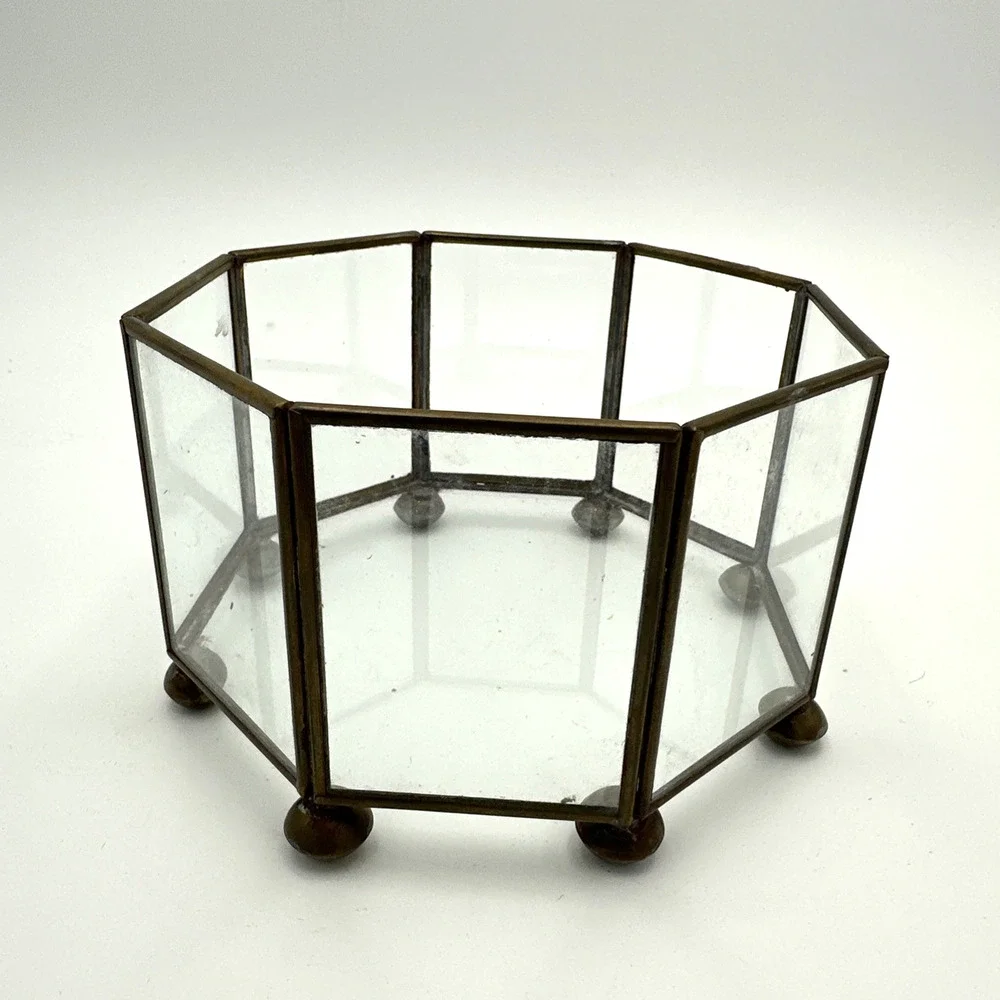 Vintage Open Octogon Glass/Brass Display Case Terrarium
