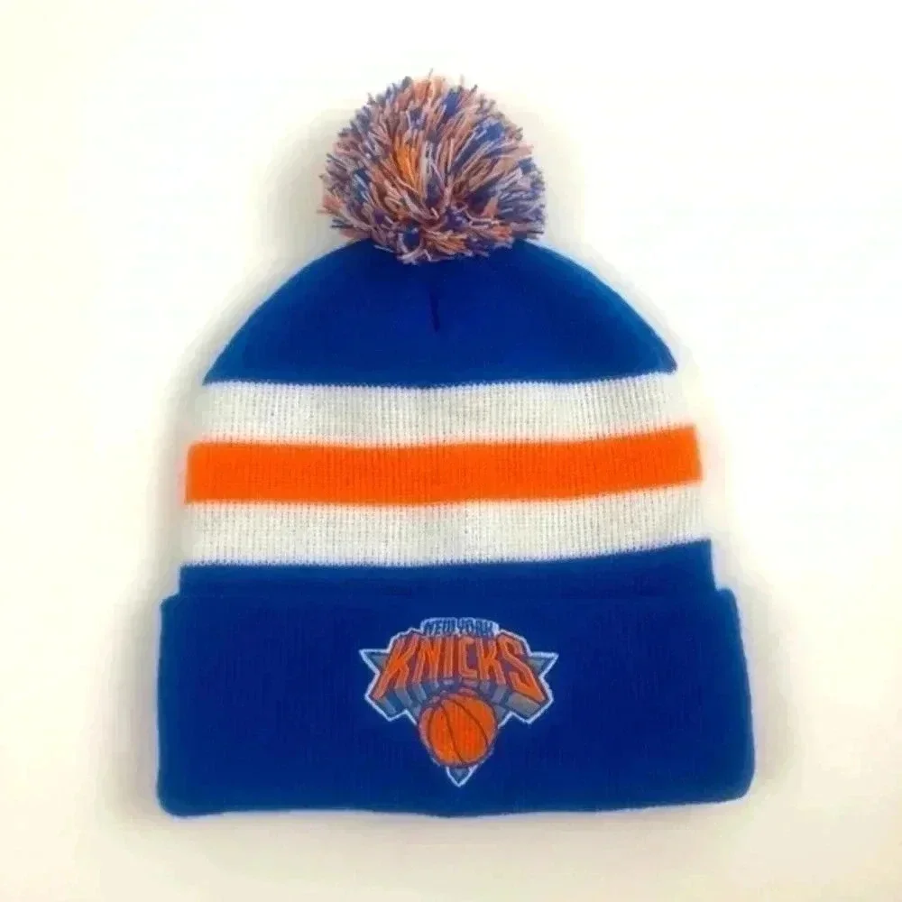 Nicks Blue/Orange/White Cuffed Pom Knit Cap/Beanie