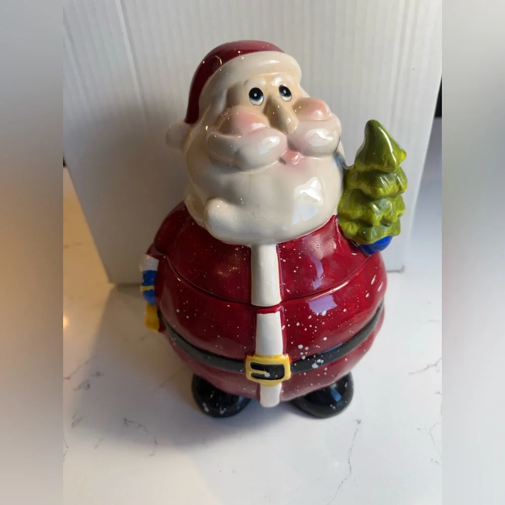 Vintage Festive Santa Claus Cookie Jar - Red and Green
