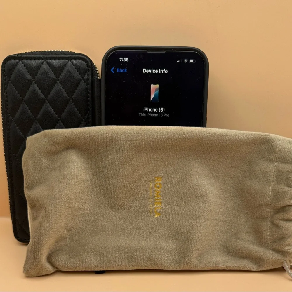 Romiela Black Quilted Crossbody Wallet, magnetic Case for iPhone 13 Pro NWOT