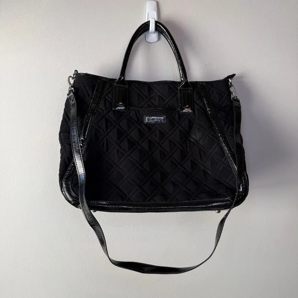 Vera Bradley Black Trimmed Trapeze Satchel Tote Quilted Shoulder Bag Purse