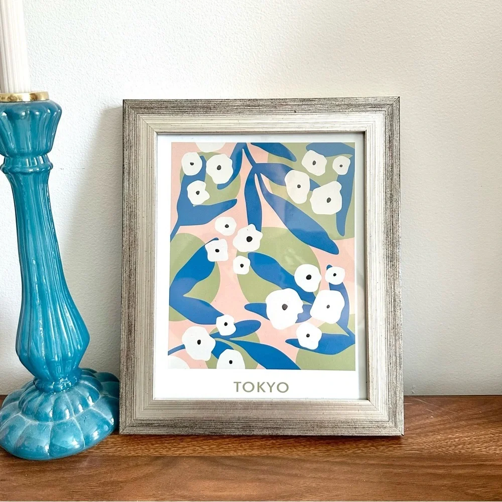 Tokyo Flower Market Poster Silver Framed Wall Art Retro Colorful Souvenir Print