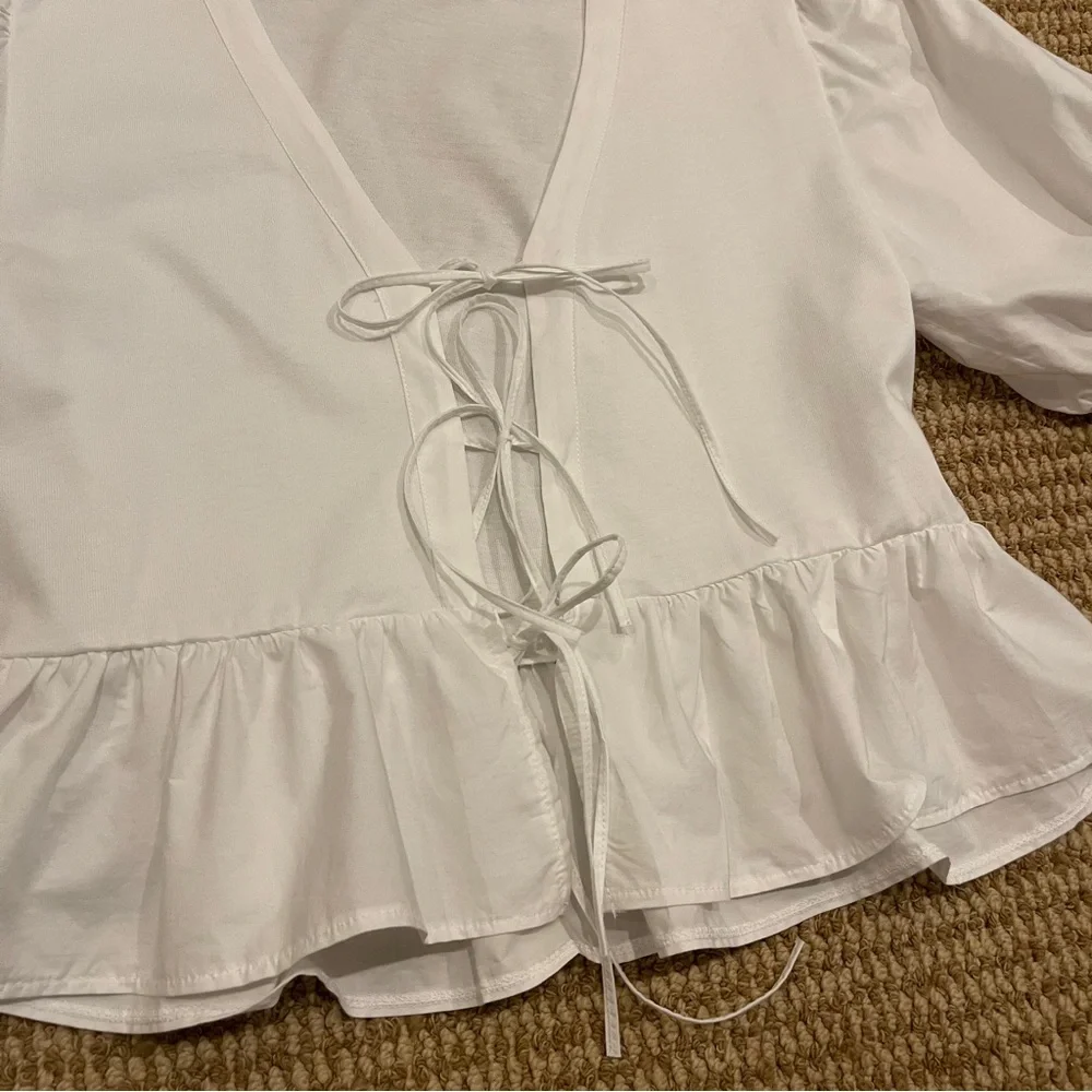 Zara White Combination Tie Top Medium NWT