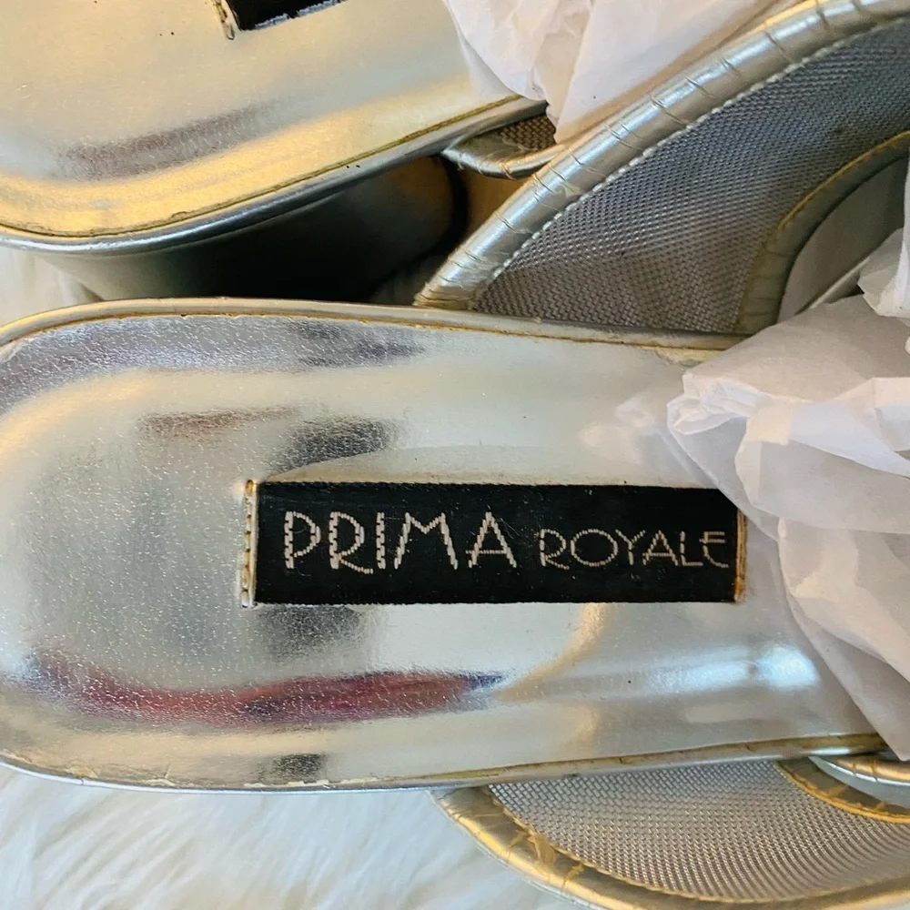Prima Royale silver mesh slip on sandals, Sz. 9