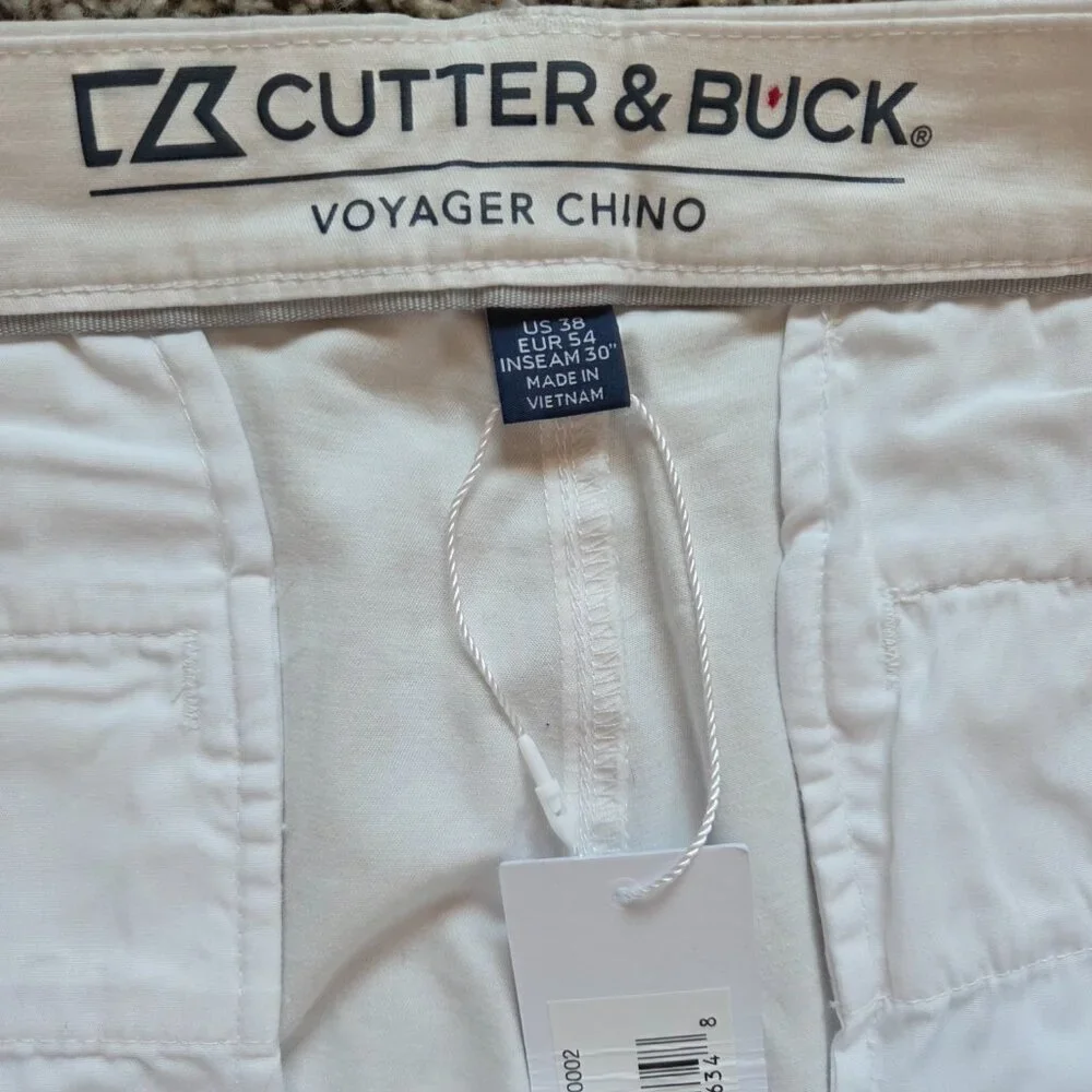 Cutter and Buck Voyager Chino Pants Mens 38x30 White Preppy Tenniscore New NWT
