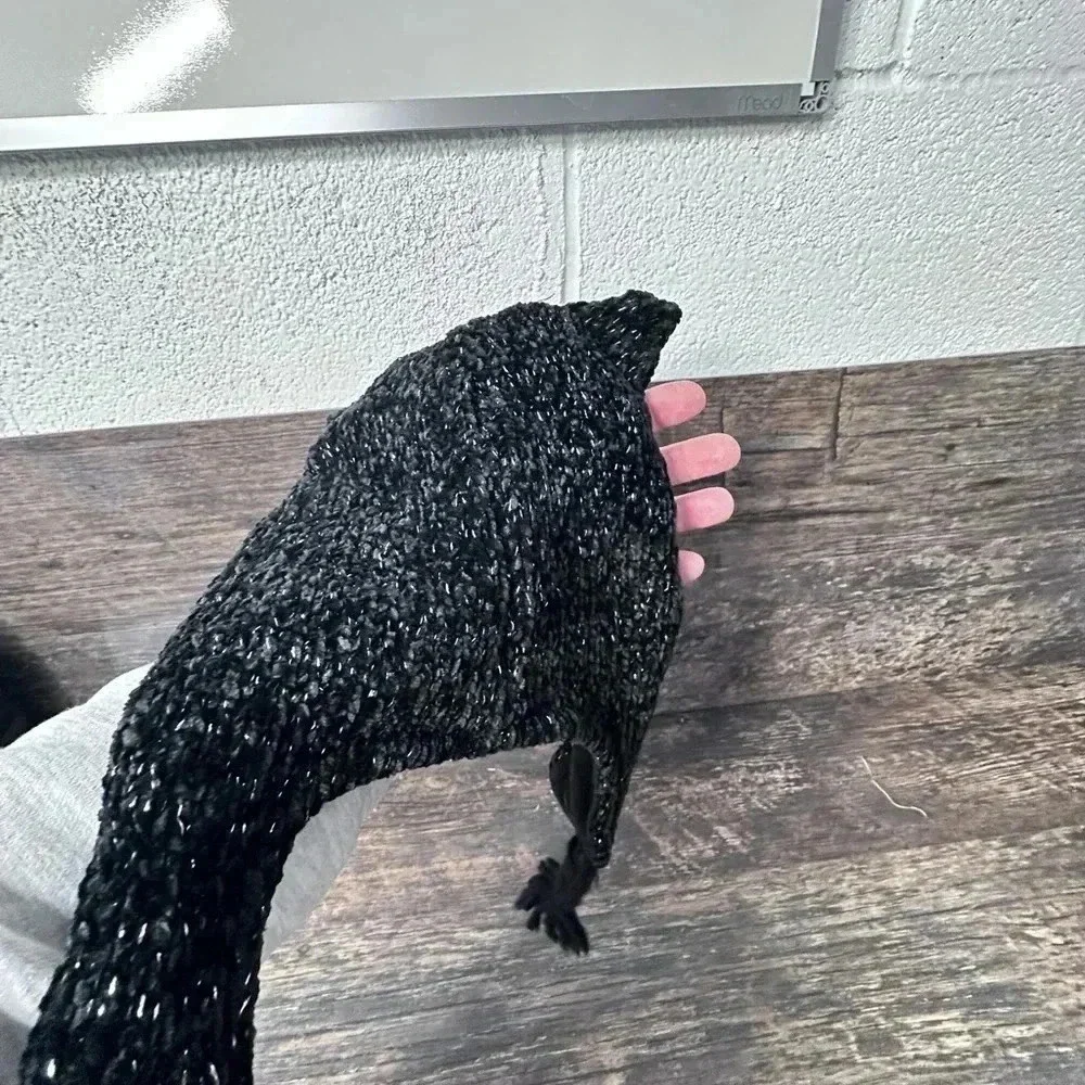 The Children's Place Black Cat Face Hat with Ears and Braided Tassels