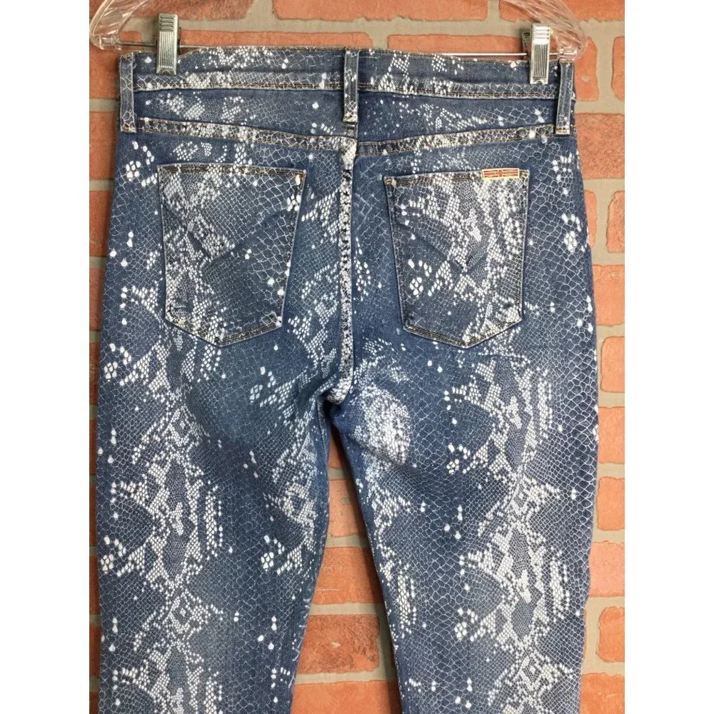 Hudson Nico Midrise Super Skinny Jeans Snake Print Midrise Blue White Size 29