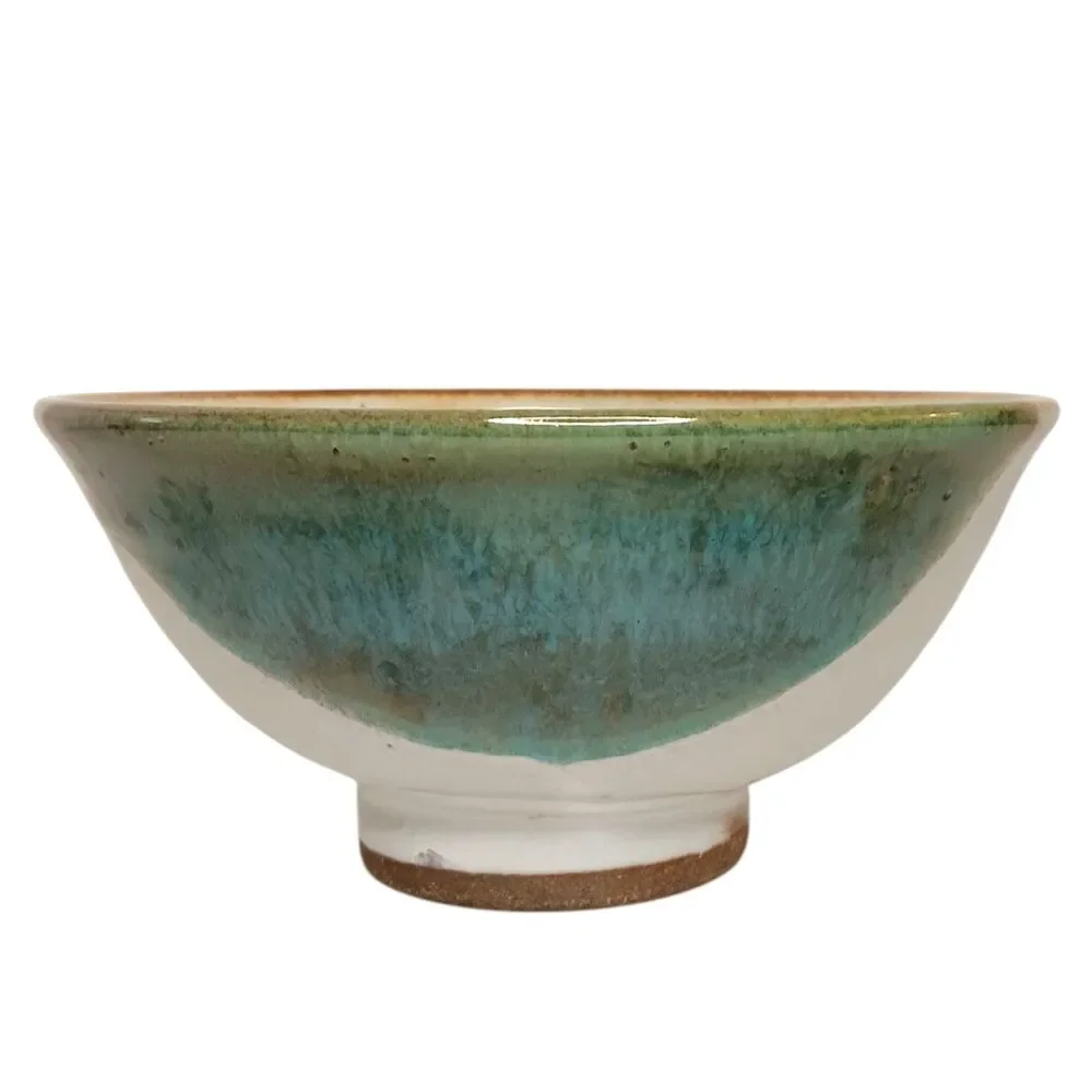 Studio Pottery Bowl Cream Green Blue Tan Signed Harris Ramen Rice Noodle Bowl