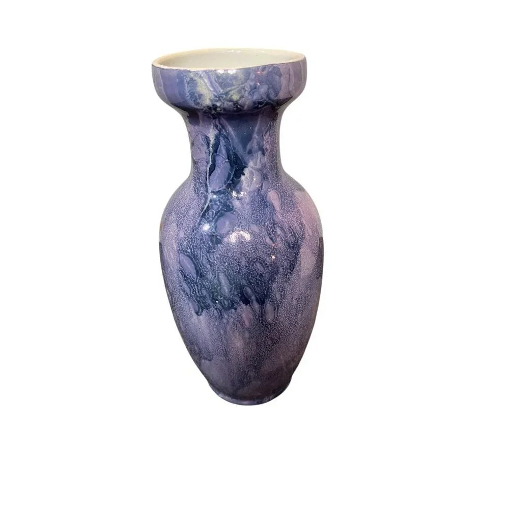 Purple Blue Cloisonne Vase with Pink/Red/Blue Flowers Bird 10
