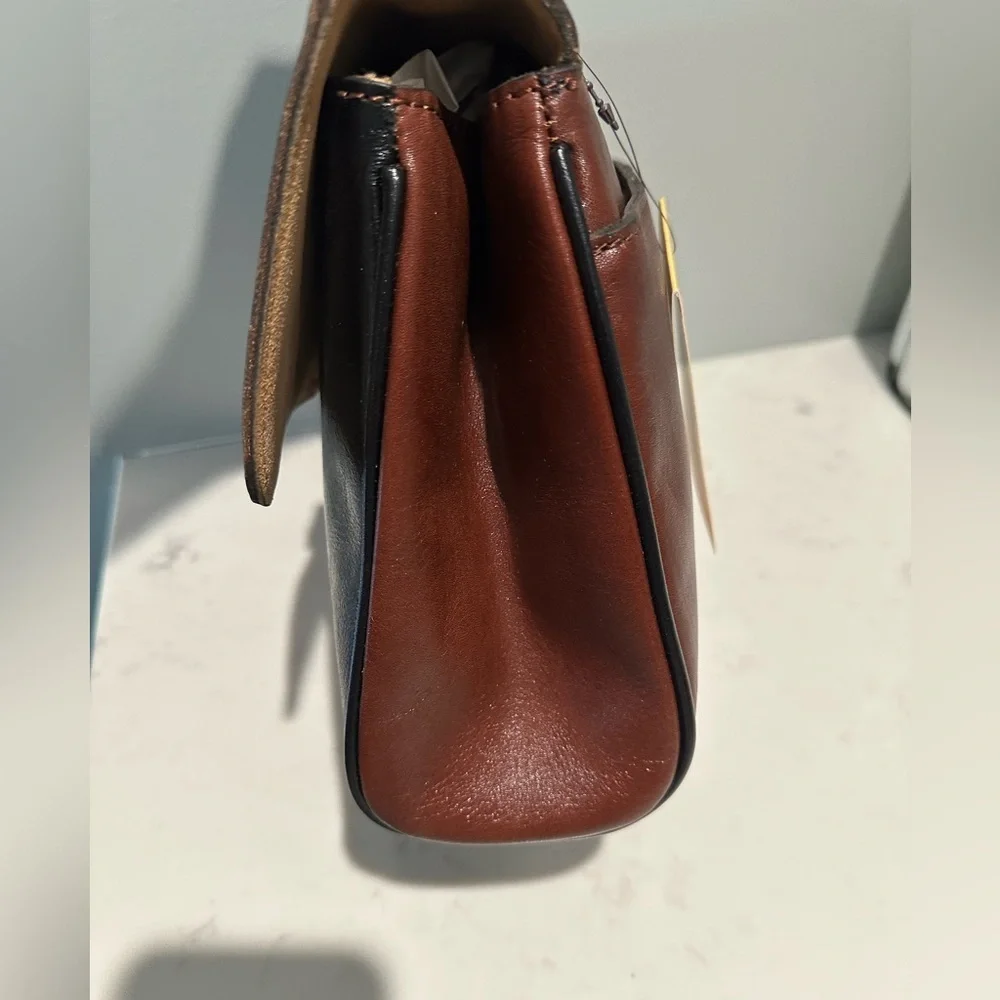 Patricia Nash Satchel with Gold Clasp Leather Crossbody Bag Brown/black