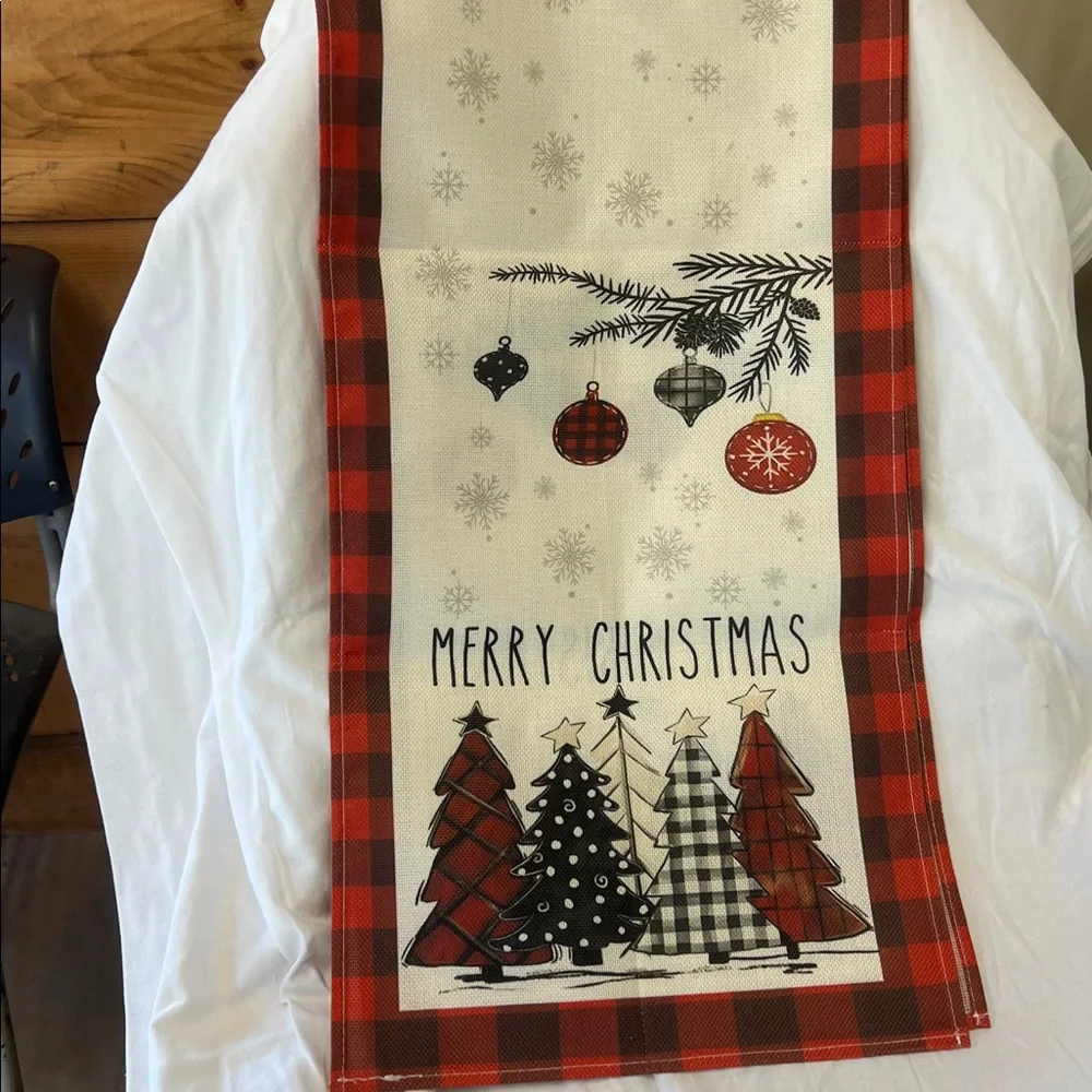 Festive Christmas Table Runner with Red and Black Plaid
