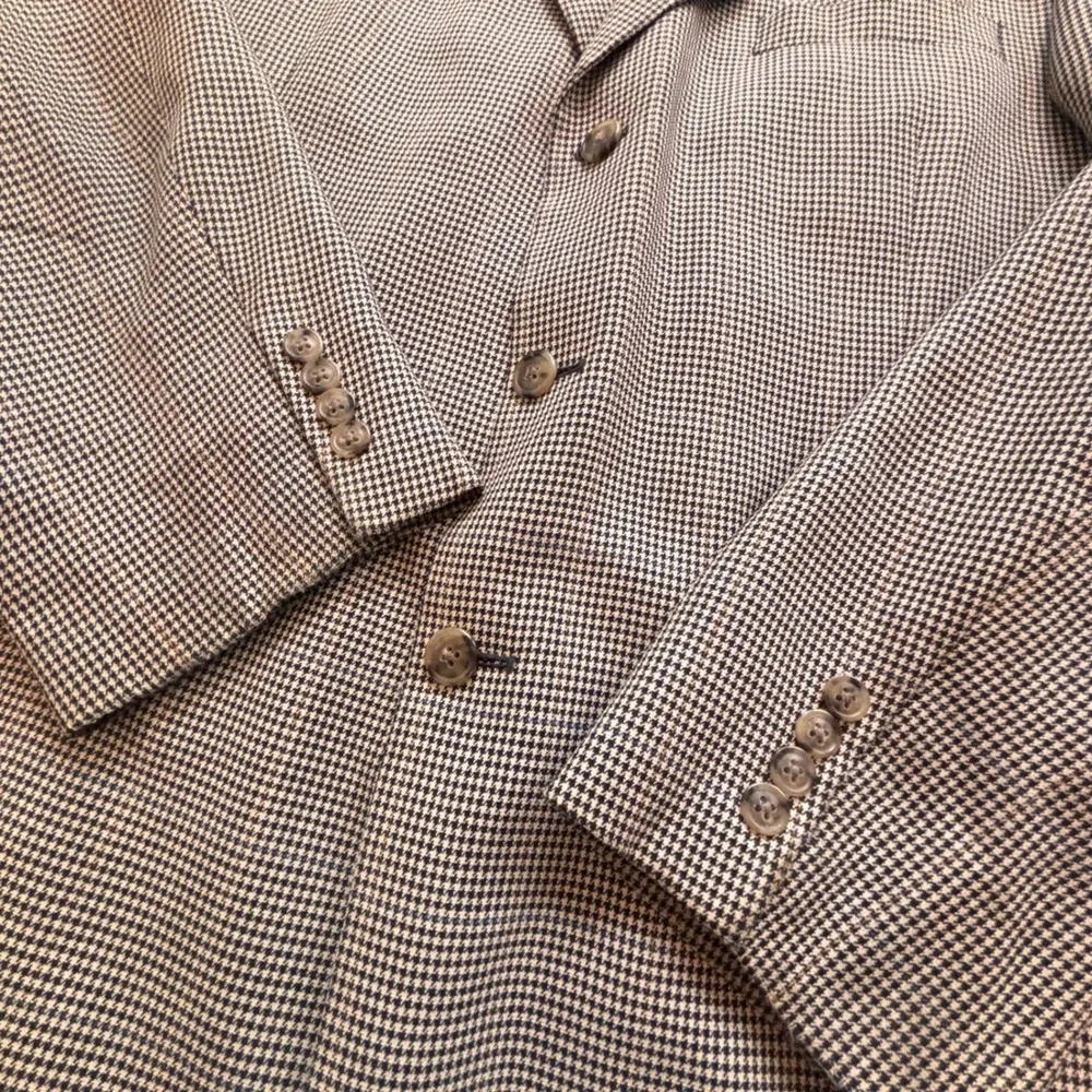 JOS. A. BANK Houndstooth Blazer 44L Brown Silk Wool Sport Jacket Preppy Classic