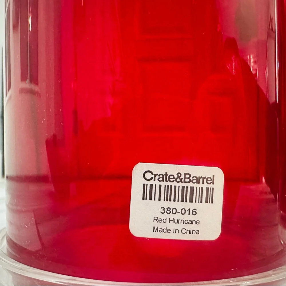Crate & Barrel: 2 Red Glass Hurricanes
