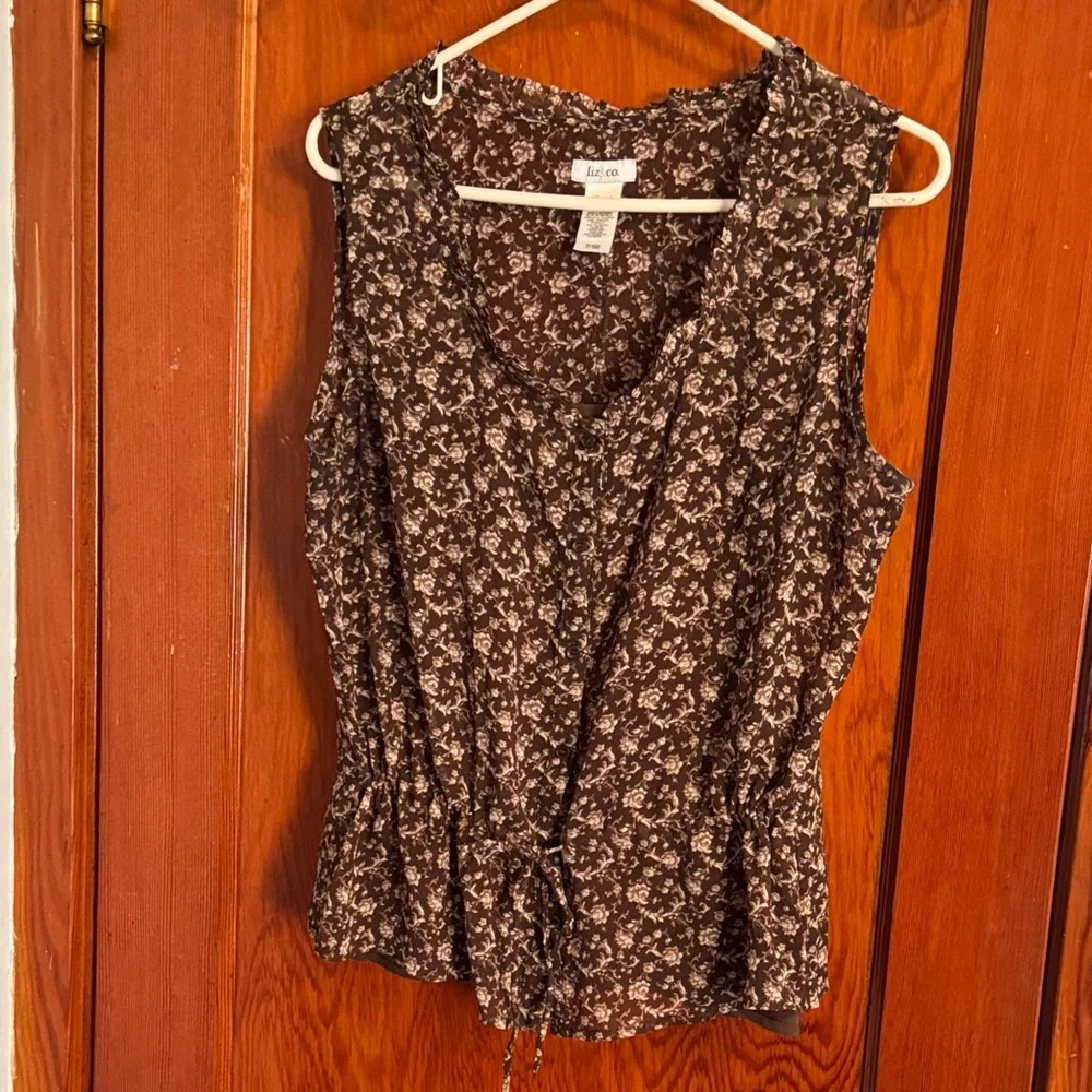 Liz & Co Floral Sleeveless Blouse - Brown Lined Sleeveless Blouse Size L