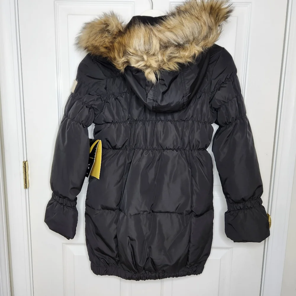 Kids Versace Italia 19V69 Black Puffer Jacket with Faux Fur Hood